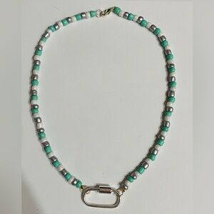 Tiffany-Inspired Beaded Necklace in Aqua, White & Silver